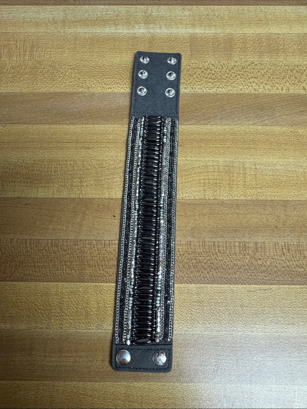 Stella & Dot Black Multi-Row Beaded Leather Bracelet
